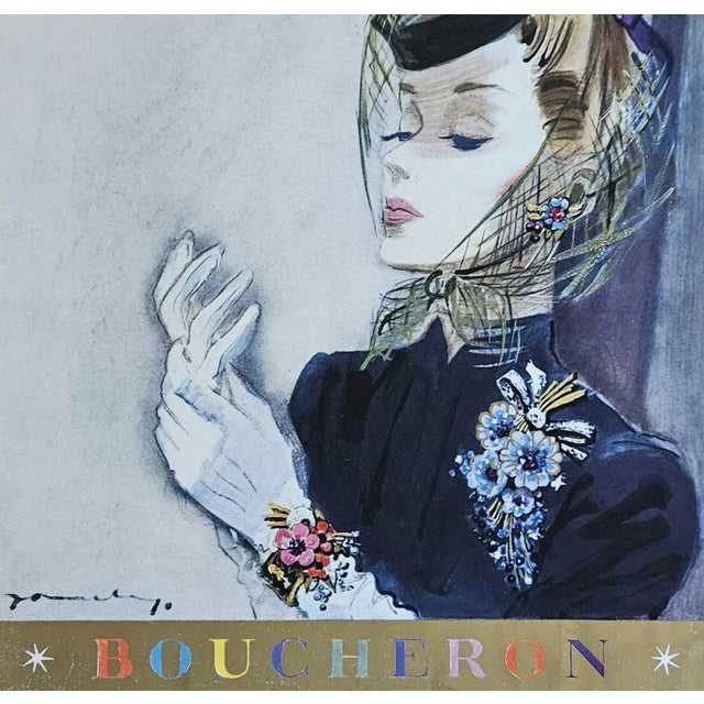 This is a 1941 Mid-Century French advertisement for jewelry by the iconic Boucheron designers. It originally was an...
