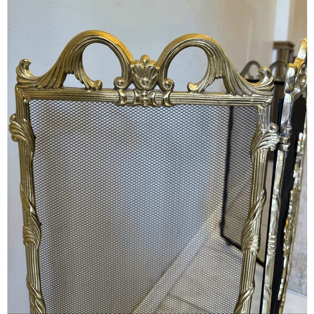 Brass Vintage French Provincial Style Bird & Flower Design Brass Fireplace Screen For Sale - Image 8 of 10