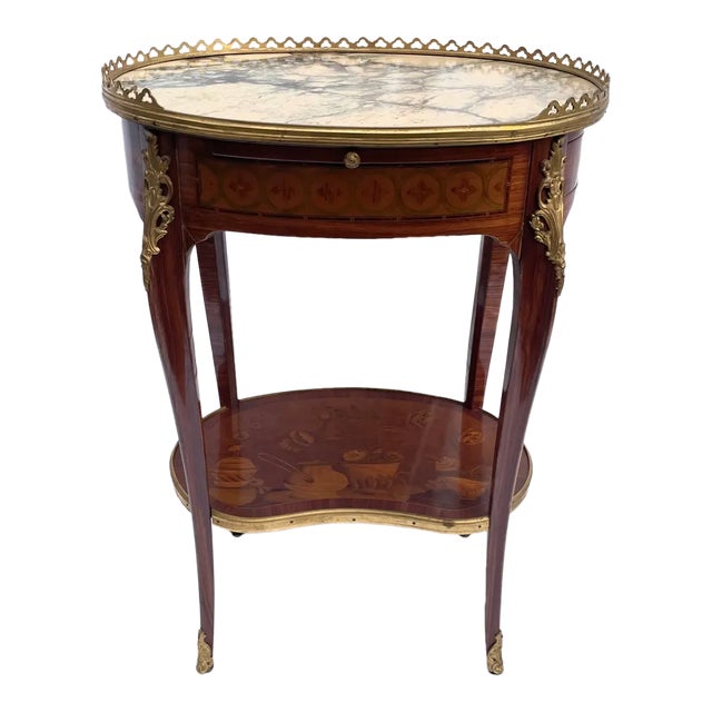 French Transitional Louis Xv/Xvi Style Oval Marquetry Side Table For Sale