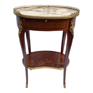 French Transitional Louis Xv/Xvi Style Oval Marquetry Side Table