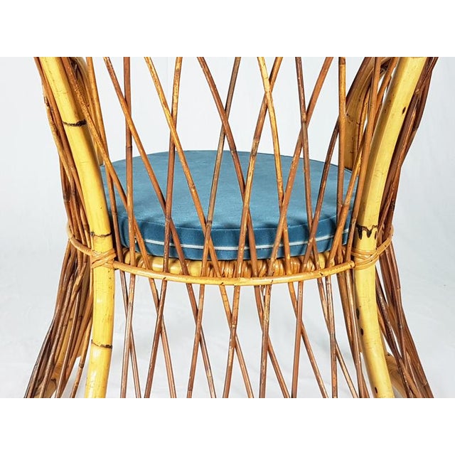 Rush, Rattan and Blue Velvet Armchair, 1960s For Sale - Image 12 of 13