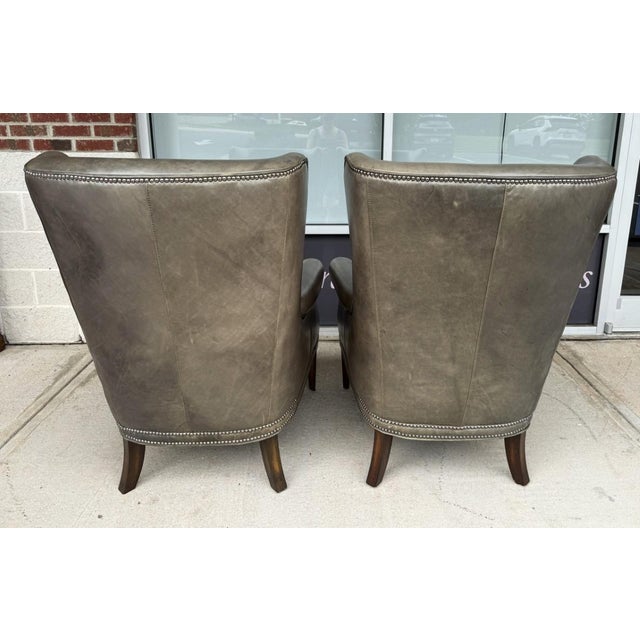 2020s Pair of Hooker Furniture Faux-Leather Army-Green/Gray Maya Chairs For Sale - Image 5 of 18