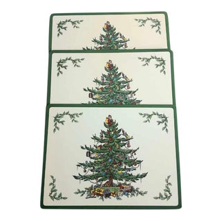 Vintage Spode Style Christmas Tree Place Mats - Set of 3 For Sale