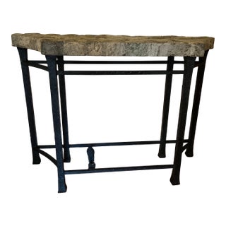 1980s Stone Top Wrought Iron Console Table For Sale