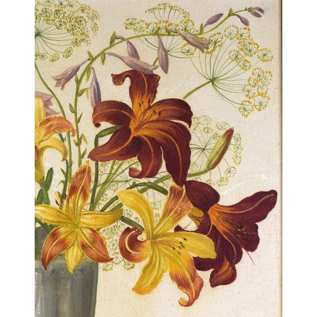 Vintage Modernist Floral Still Life Painting of Tiger Lillies by Hugo Newman For Sale - Image 4 of 6