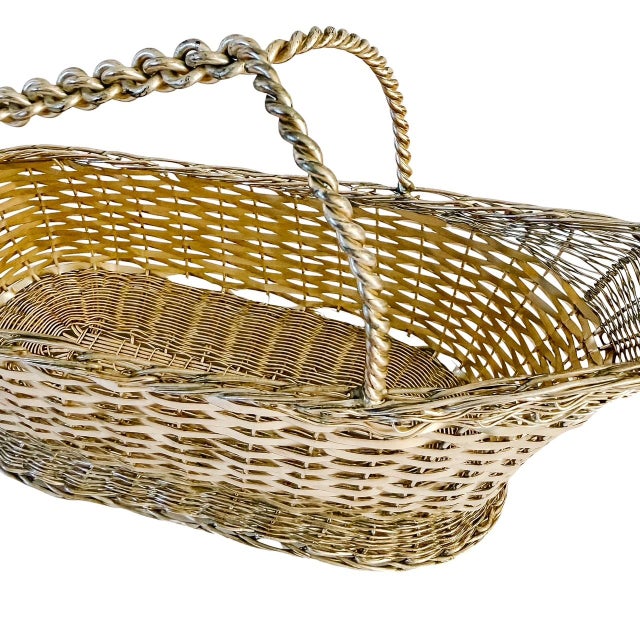 Mid 20th Century Vintage Woven Silver-Plated Wire Wine Bottle Basket Caddy & Sommelier Basket For Sale - Image 5 of 14