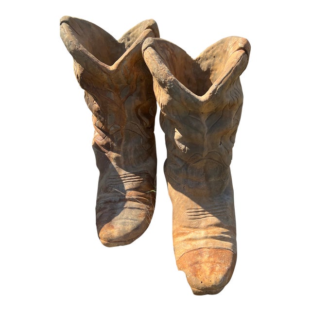 1970s Oversize Jumbo Concrete Cowboy Boot Planters - Set of 2 For Sale