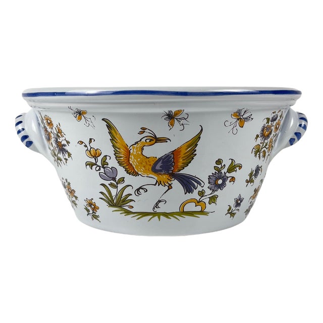 Large Hand-Painted Earthenware Salad Bowl by Mousiter, 1950s For Sale