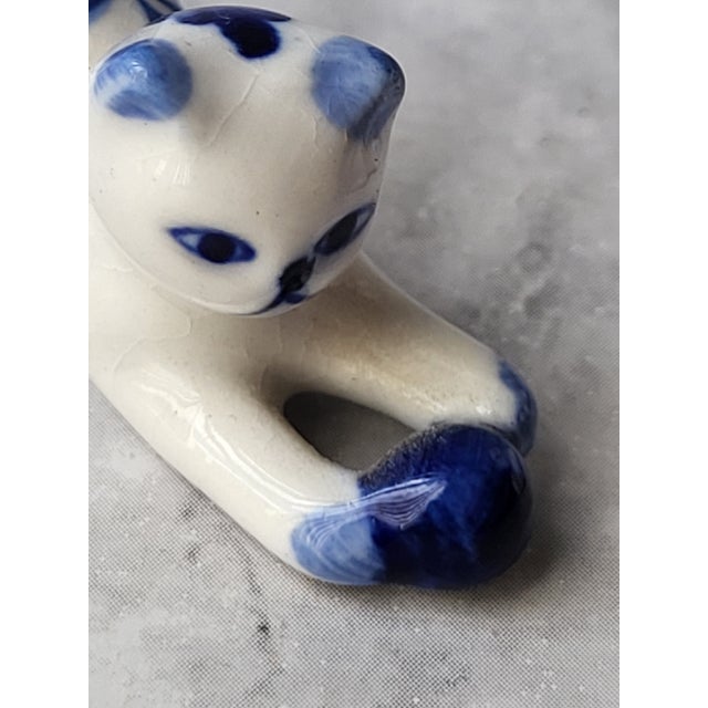 Set of 2, 1980s Ceramic Blue and White Cat For Sale - Image 4 of 13