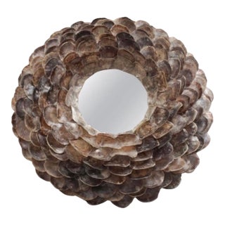 Monumental Coastal Oyster Shell Round Mirror For Sale