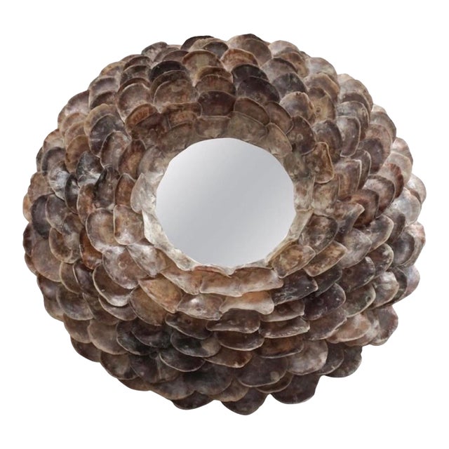 Monumental Coastal Oyster Shell Round Mirror For Sale