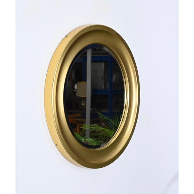 Mid-Century Modern Mid-Century Golden Aluminum Round Mirror attributed to Sergio Mazza for Artemide, Italy, 1960s For Sale - Image 3 of 14