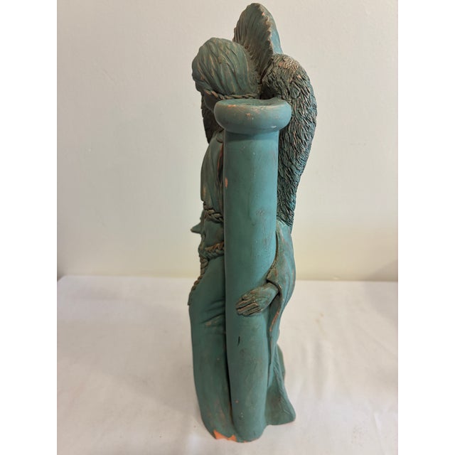 Ceramic Vintage Terracotta Angel Candle Holder Sculpture With Verdigris Patina For Sale - Image 7 of 15