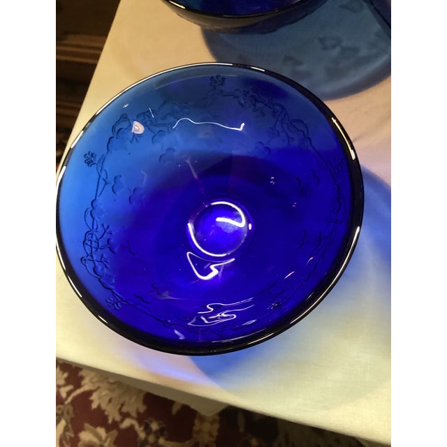 Glass Vintage Cobalt Blue Cherry Blossom Servings Set of 5 Pieces by Jeannette Glass For Sale - Image 7 of 7