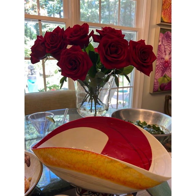 Abstract 1970s Yellow and Red Folded Murano Decorative Bowl For Sale - Image 3 of 10