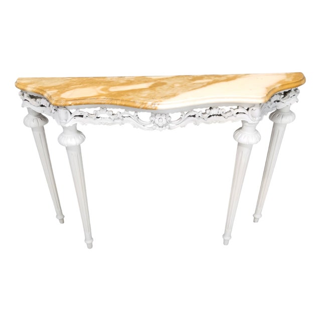 Vintage White Lacquered Beech Console with Yellow Marble Top For Sale
