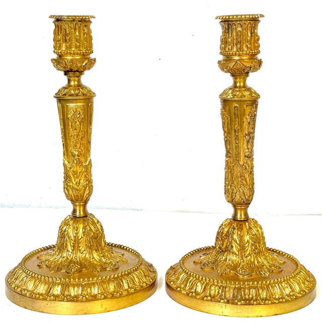 Pair Louis XVI Revival Ormolu Candlesticks, French, Belle Époque, C. 1880–1900 For Sale - Image 10 of 15