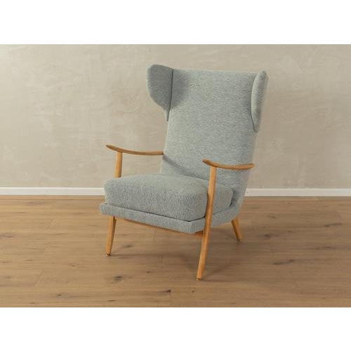 Wing-Chair in Beech and Fabric, 1950s For Sale - Image 8 of 8