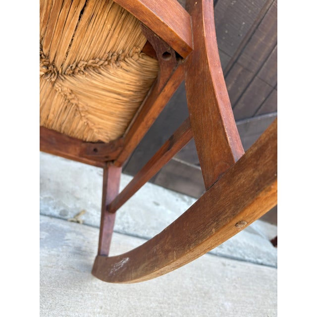 Wood Early 1900s Handcrafted Arts & Crafts Mission-Style Rocking Chair With Woven Rush Seat For Sale - Image 7 of 12