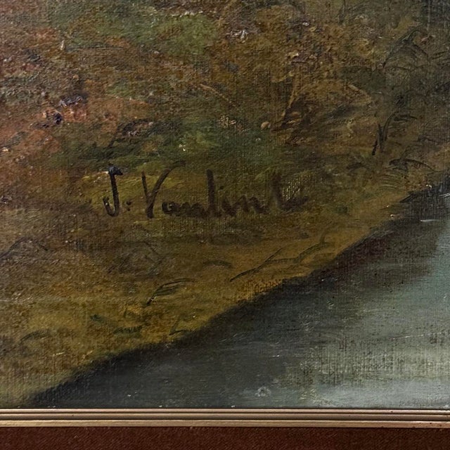Framed Oil Painting on Canvas by J. Vanlint 'Landscape With Cows' For Sale - Image 15 of 17