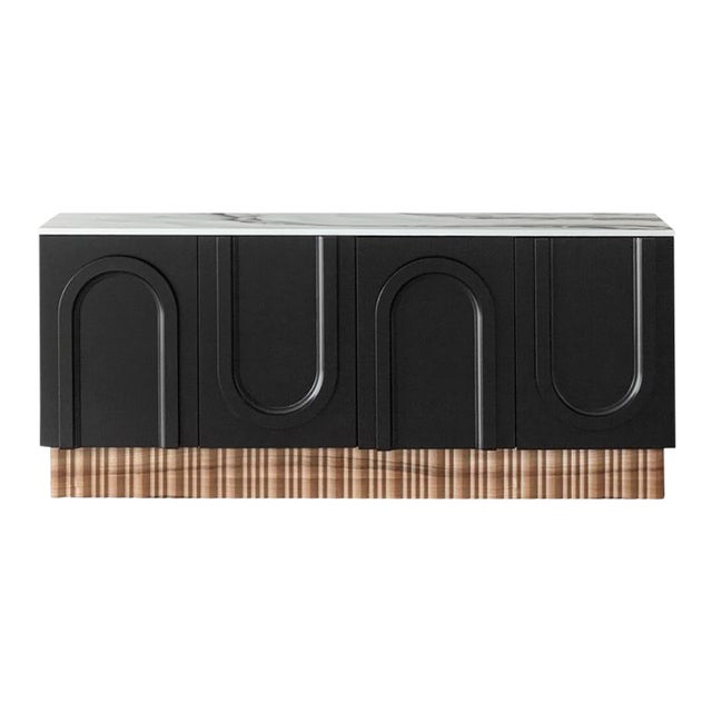 Cara Black Sideboard with Faux Marble Top For Sale