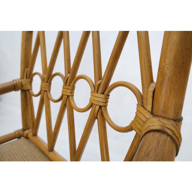 Pair Ficks Reed Blonde Rattan Leather Straps Design Armchairs Side