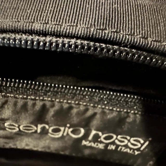 Elegant 1990s Black Fabric, Brass and Chromed Metal Hand-Bag by Sergio Rossi For Sale - Image 6 of 11