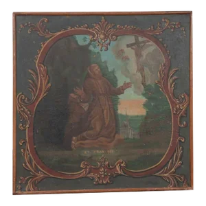 French 19th Century Framed Painting of St. Francis of Assisi