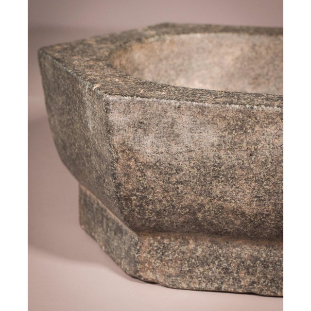 This early eastern carved bowl or possible alter piece is highly unique. The contrasts of the angular, hexagonal shape...