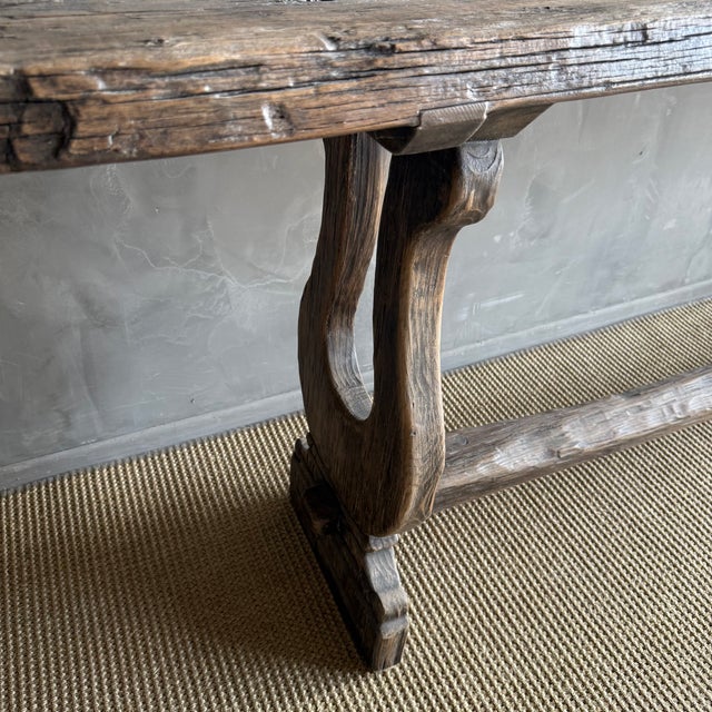Wood Vintage Elm Wood Console 97" For Sale - Image 7 of 15