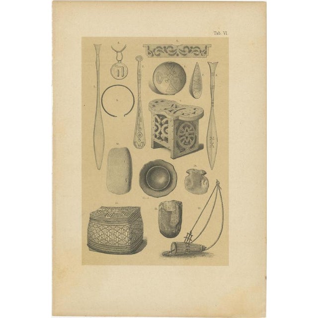 After Karl Martin, Suriname Indigenous People & Tribal Objects, Lithographs, 1888, Set of 3 For Sale - Image 4 of 10