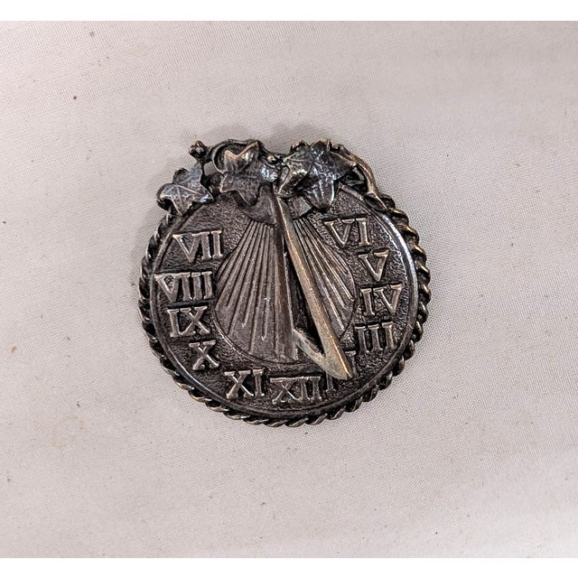 Vintage Signed Napier Ad Piece Silvertone "Golden Time" Sundial Brooch, 1954 For Sale - Image 9 of 10