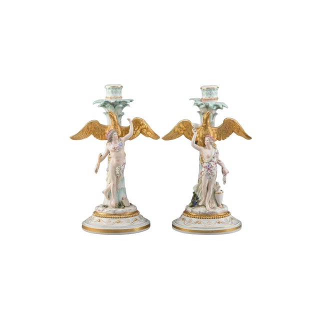 Antique Meissen Rococo Hebe & Ganymede Candlesticks - a Pair For Sale - Image 12 of 12