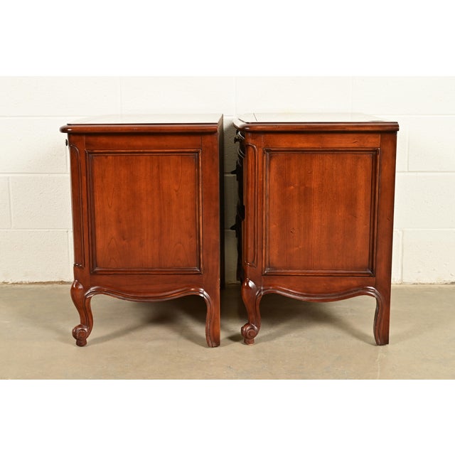 Century Furniture French Provincial Louis XV Carved Cherry Wood Nightstands, Pair For Sale - Image 12 of 14