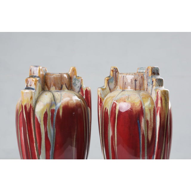 Ceramic Art Deco Sculptural Glazed Ceramic Vases, Belgium, 1930s, Set of 2 For Sale - Image 7 of 12