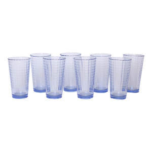 Vintage Paşabahçe “Scotch Blue” Tall Highball Glasses – Block Optic – Set of 8