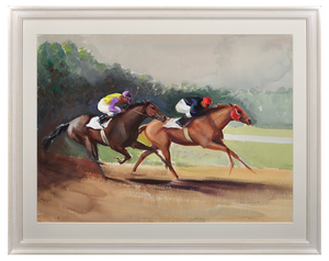 John Rattenbury Skeaping, A Tight Finish, 1970, Gouache & Watercolor, Framed