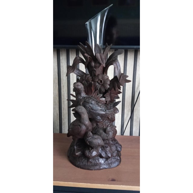 Large Black Forest Vase Holder with Antique Glass, 1890s For Sale - Image 6 of 10