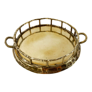 Vintage Round Brass Faux Bamboo Gallery Tray
