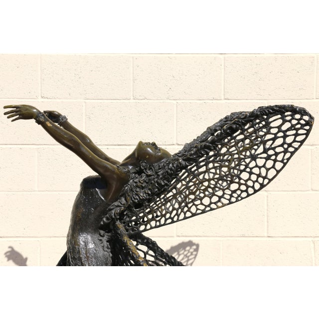 Vintage Sculptural Bronze Fairy Dining Table With Glass Top | Figural Art Nouveau Style Base, Circa 1990s For Sale In Los Angeles - Image 6 of 18