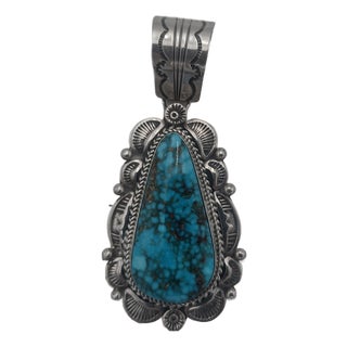 Kingman Waterweb Turquoise Sterling Silver Pendant - Em Lincoln Navajo Handmade For Sale