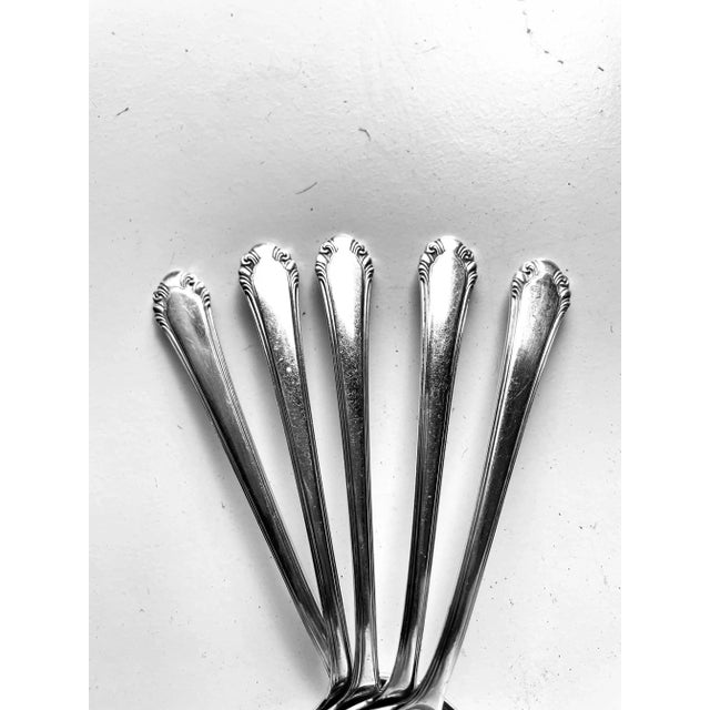 Vintage set of 5 Gorham Silver Plate 1937 "Cavalier"Pattern Soup Spoons 6.10"L Very good condition.