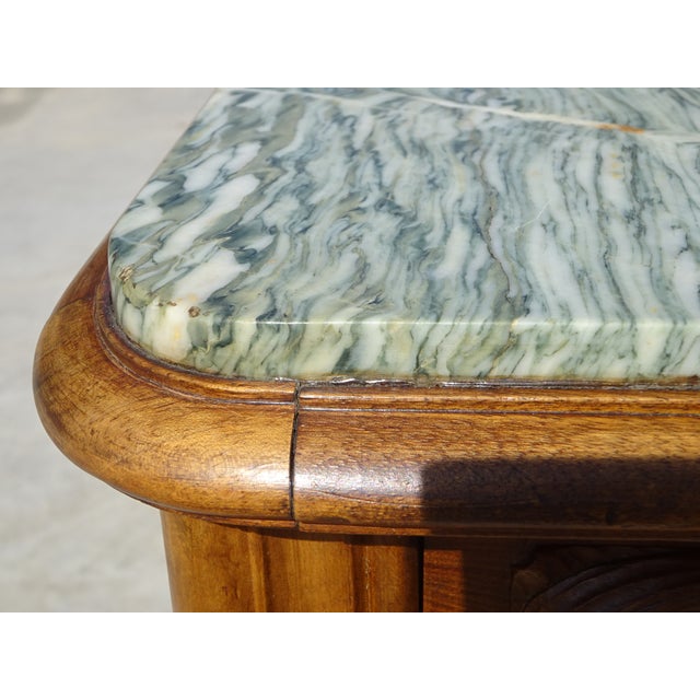 Antique Louis XV Style Walnut Bedside Table with Marble Top, 1950s For Sale - Image 13 of 18