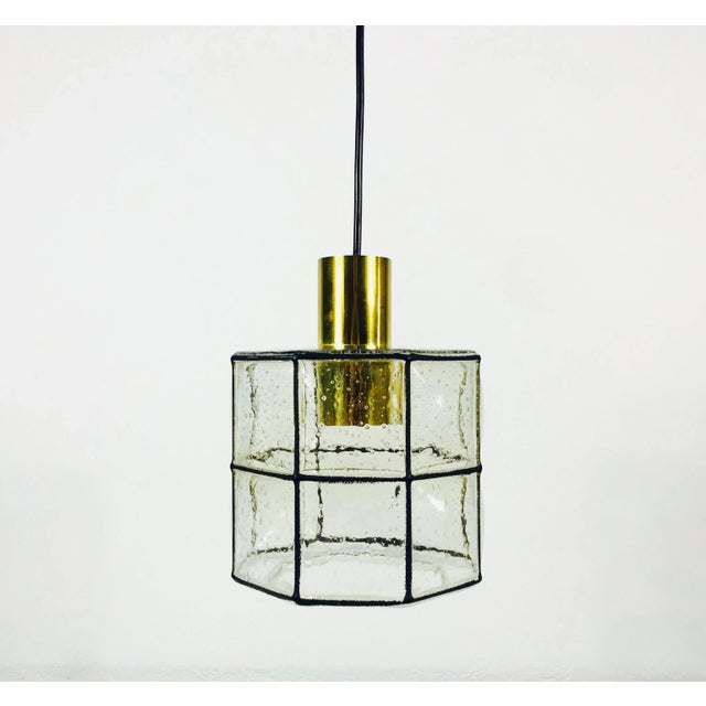 Mid-Century Modern 1960s Mid-Century Iron and Bubble Glass Pendant Lamp by Glashütte Limburg For Sale - Image 3 of 11