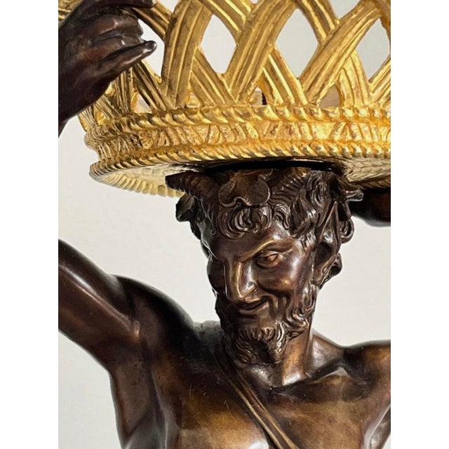 Antique Pair of Patinated Bronze Sculptures Bacchus & Bacchante For Sale - Image 12 of 18