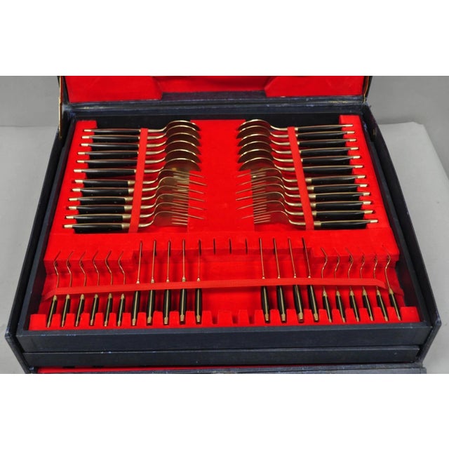Vintage Bangkok Jewels Bronze Brass & Celluloid Flatware Set in Case - 130 PCS For Sale - Image 4 of 18