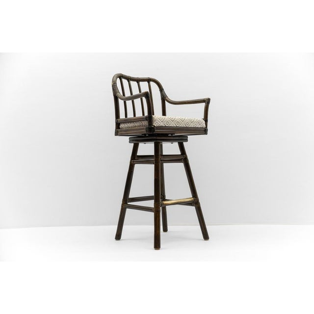 Hollywood Regency Rattan Bar Stool with Brass Aplications, 1960s, Set of 2 For Sale - Image 3 of 15