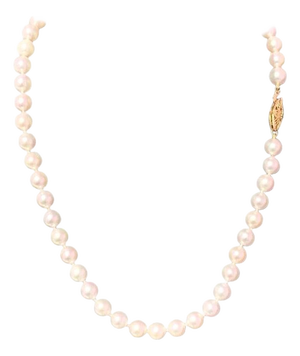 Akoya Pearl Necklace 14 Karat Yellow Gold 7.5 mm Certified