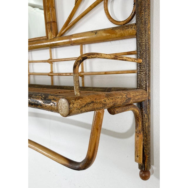 Vintage Mirrored Scorched Bamboo Wall Shelf Towel Rack For Sale In Kansas City - Image 6 of 7
