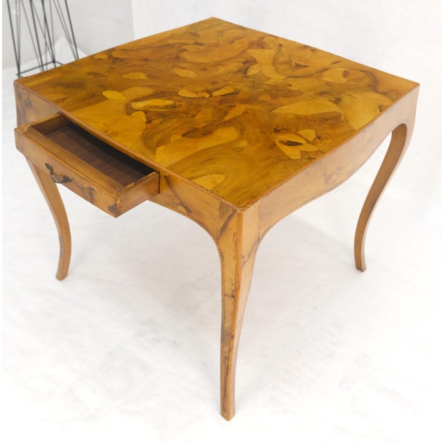 Fine Burl Olive Wood Elegant Italian Square Game Table MINT For Sale - Image 15 of 15